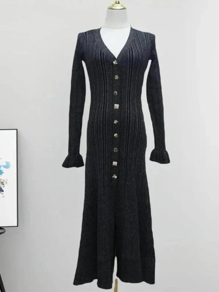 Chic V-Neck Flared Sleeve Sweater Dress for Women - Image 8