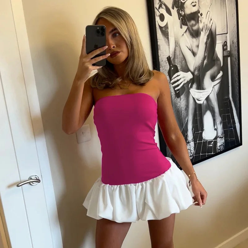 Contrast Color Strapless Mini Dress for Women - Y2K Style - Image 37