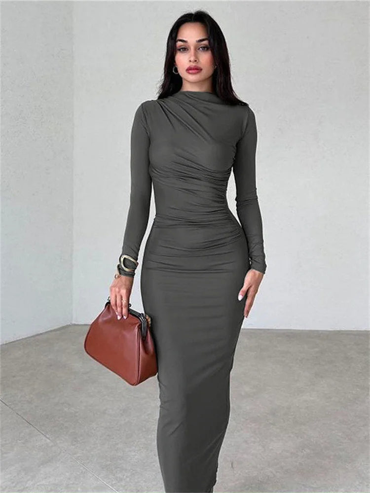 Elegant Off-Shoulder Pleated Maxi Dress for Women - Image 36