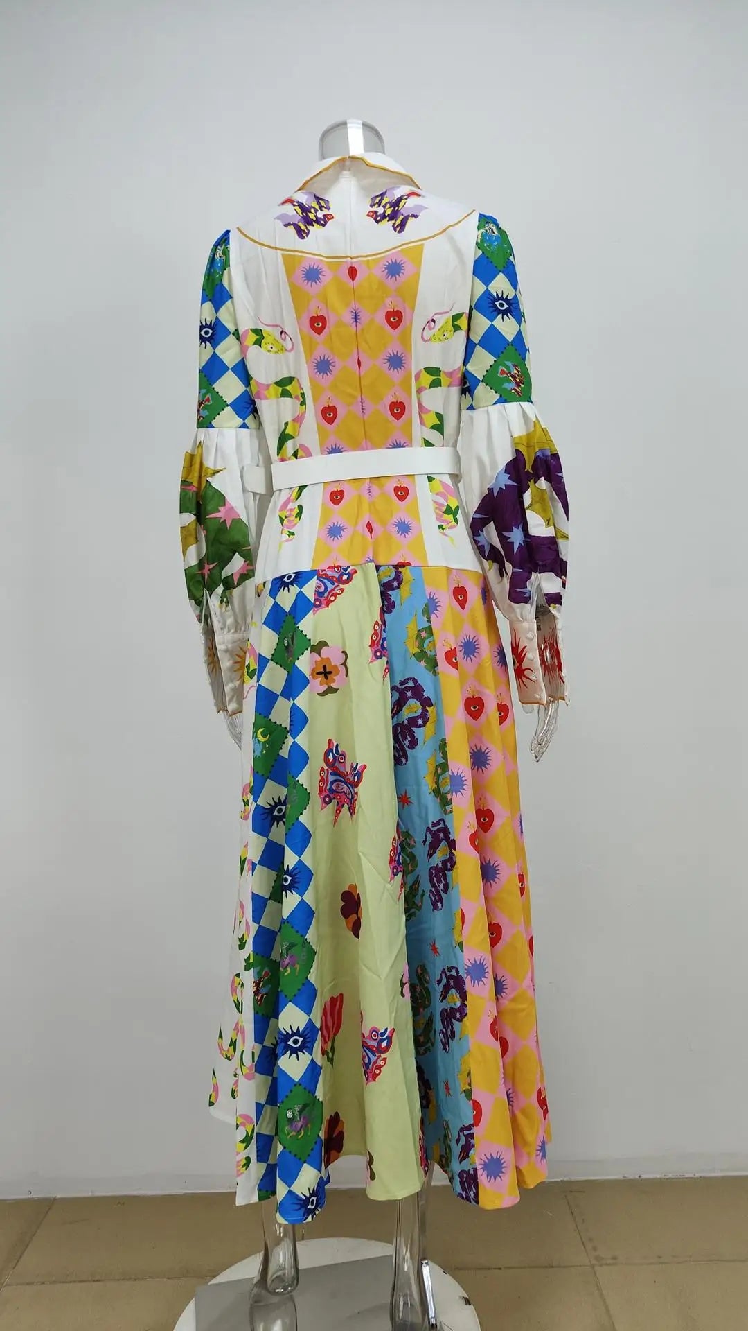 Elegant Women's V-Neck Lantern Sleeve Printed Dress - Image 43