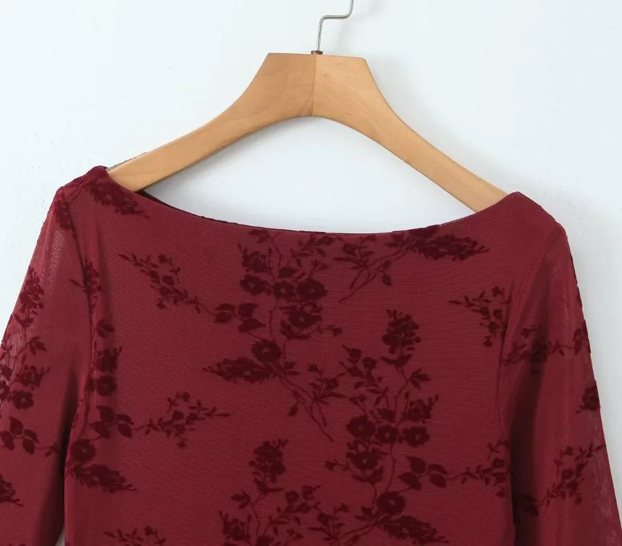 Floral Lace Mini Dress with Full Sleeves for Women - Image 15