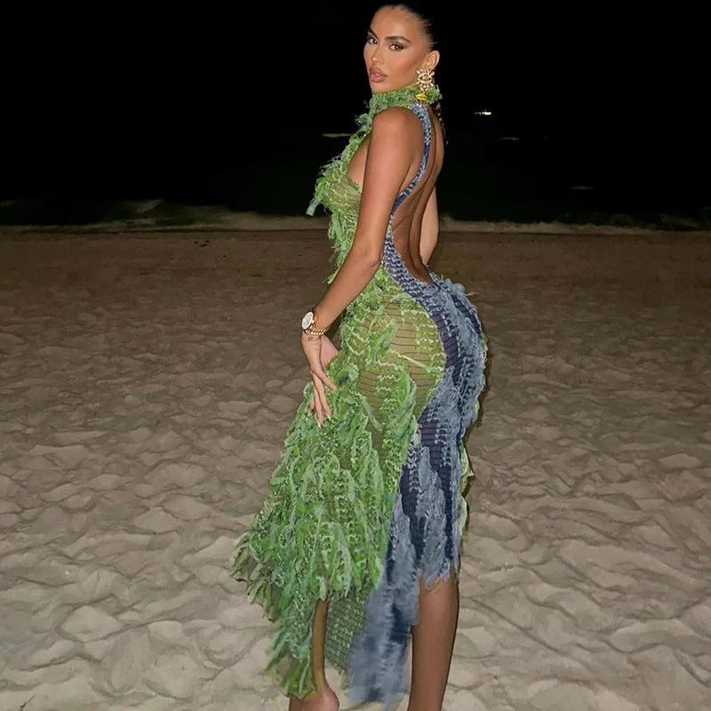 Chic Backless Tassel Mesh Maxi Dress for Parties - Image 16