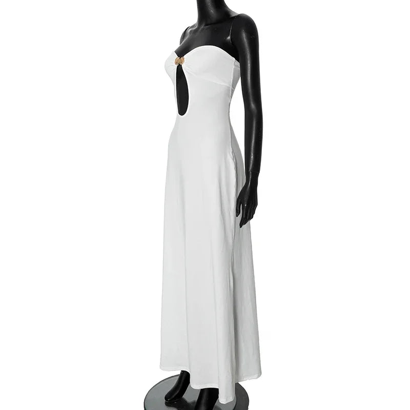 Chic Off-Shoulder Cut Out White Maxi Dress - Image 10