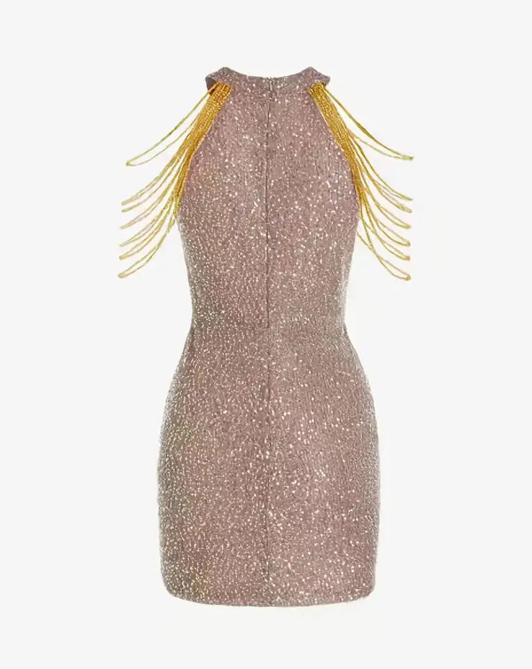 Elegant Sleeveless Sequin Dress with Chic Chain Neckline - Image 7