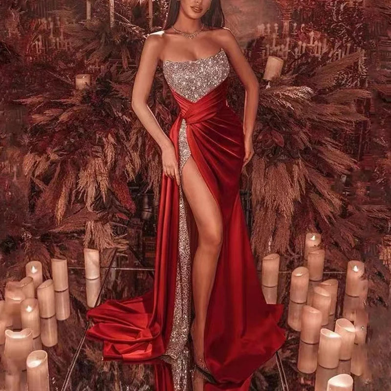 Glitter Off-Shoulder High Split Evening Dress for Women - Image 6