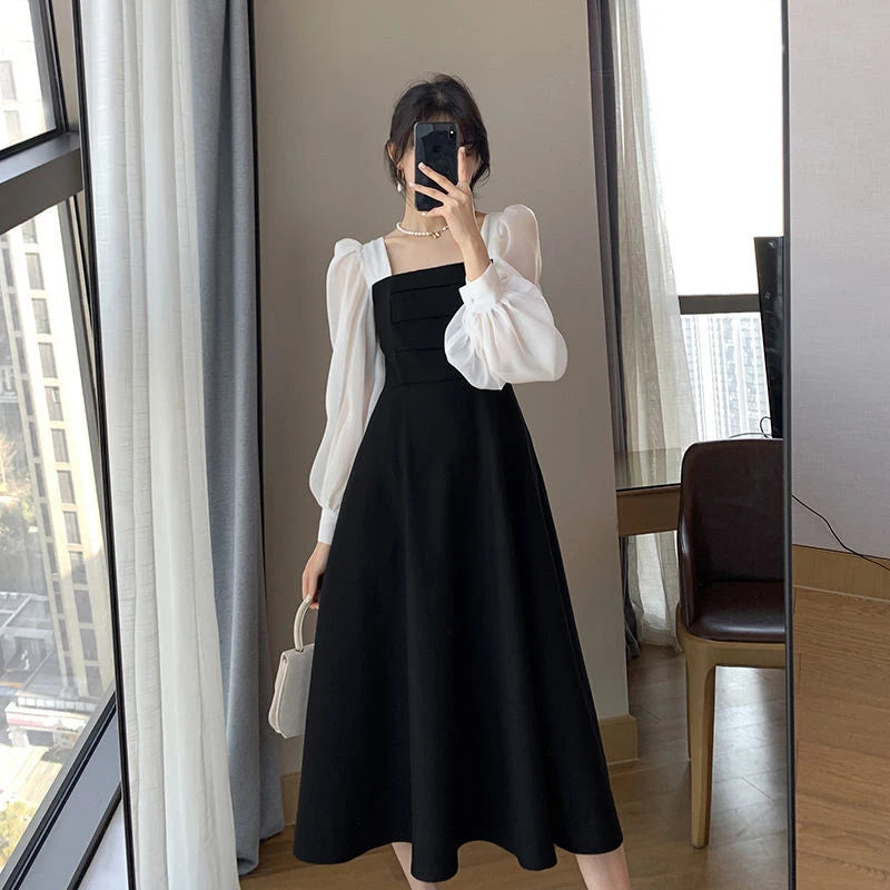 Elegant High Waist Chiffon Black Dress for Women