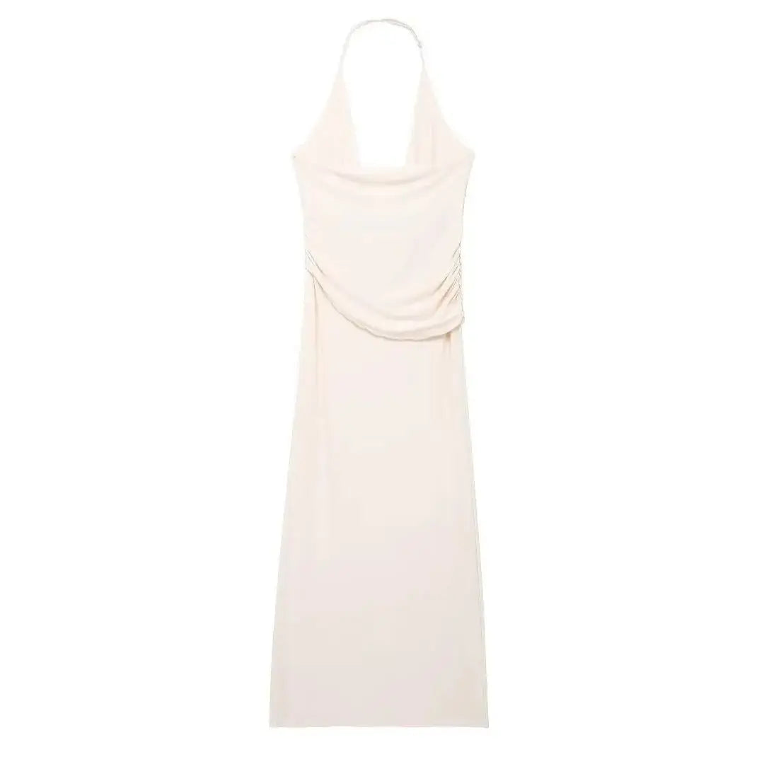 Elegant Backless Draped Halter Neck Long Dress - Image 2