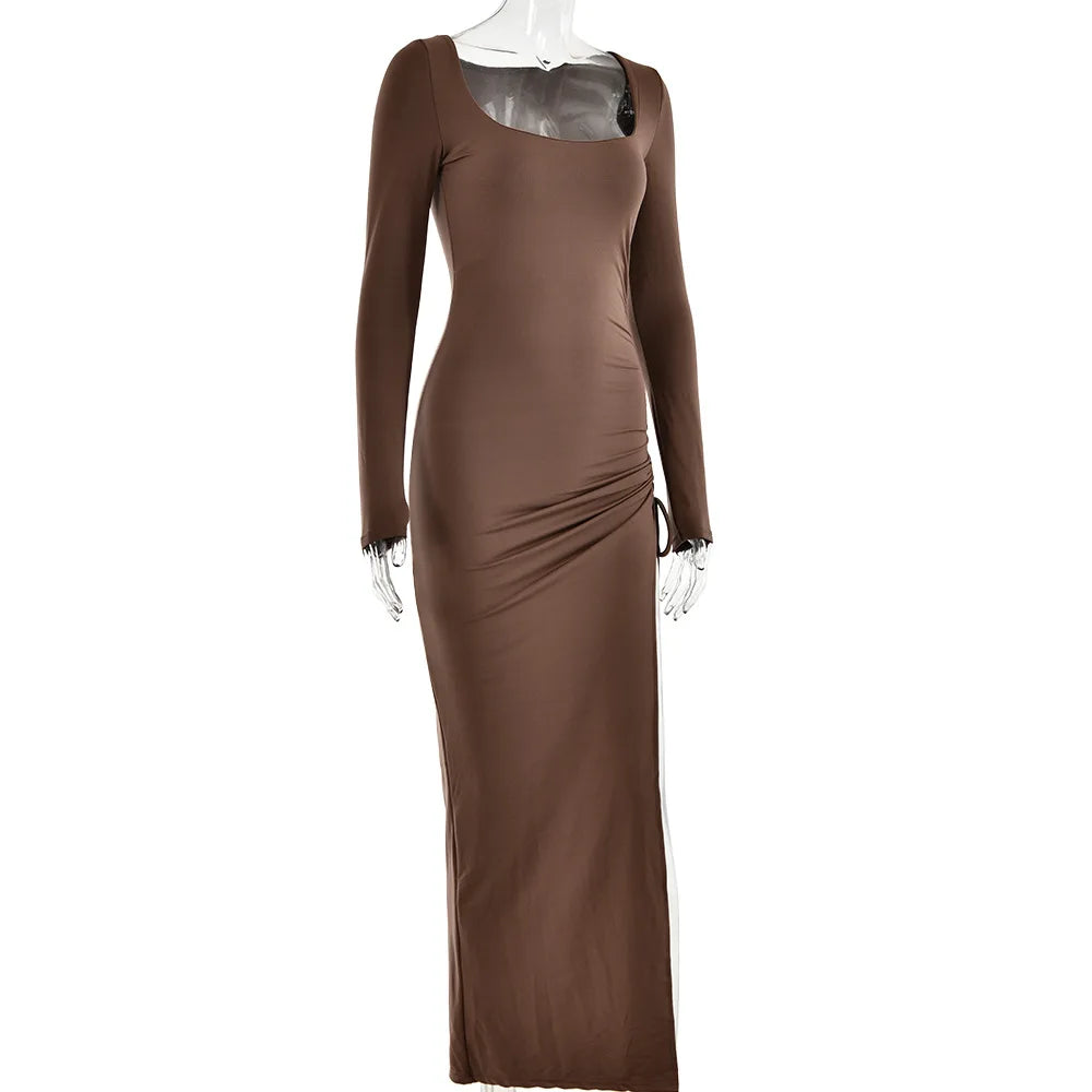 Elegant Long Sleeve High Split Maxi Dress for Women - Image 17