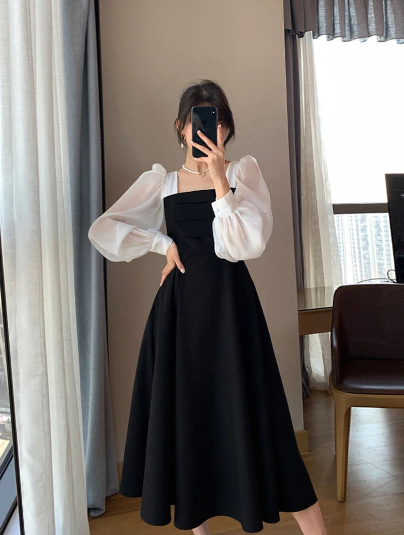 Elegant High Waist Chiffon Black Dress for Women - Image 10