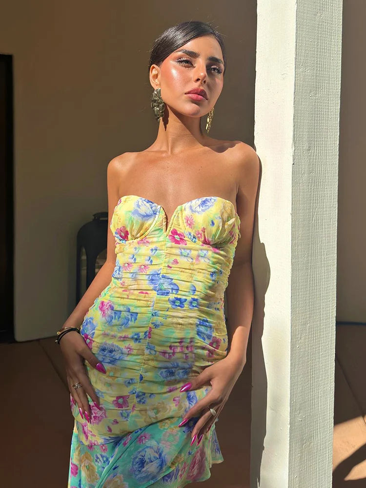Sexy Strapless Asymmetrical Print Bodycon Summer Dress - Image 3