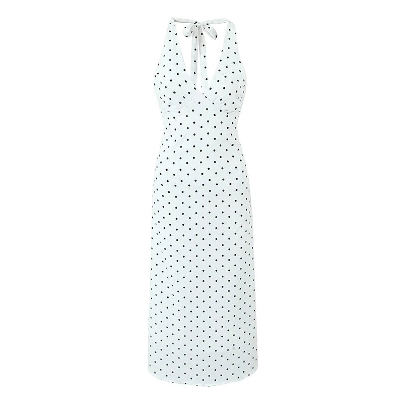 Vintage Polka Dot Halter Dress - Backless A-line Style