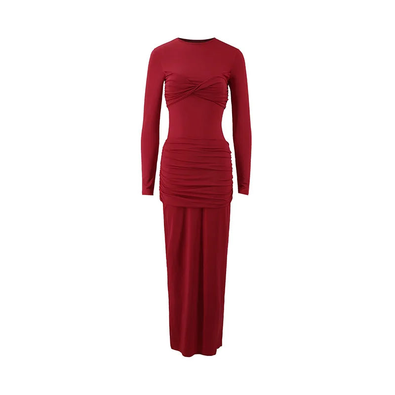 Elegant Pleated Long Sleeve Slim Fit Dress for Women - Image 6