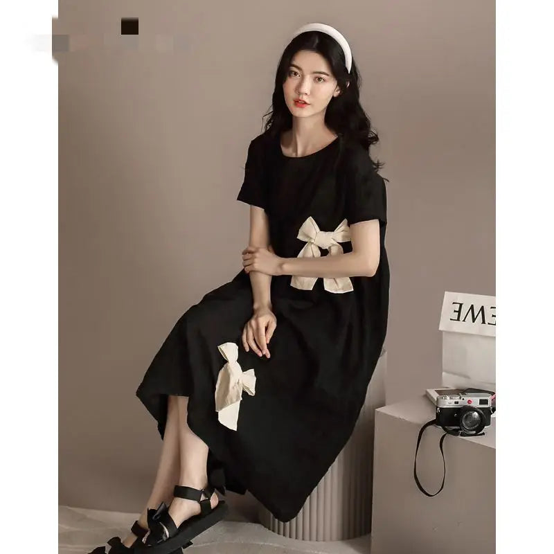 Loose-Fit Bow Detail Midi Dress for Summer - Image 5
