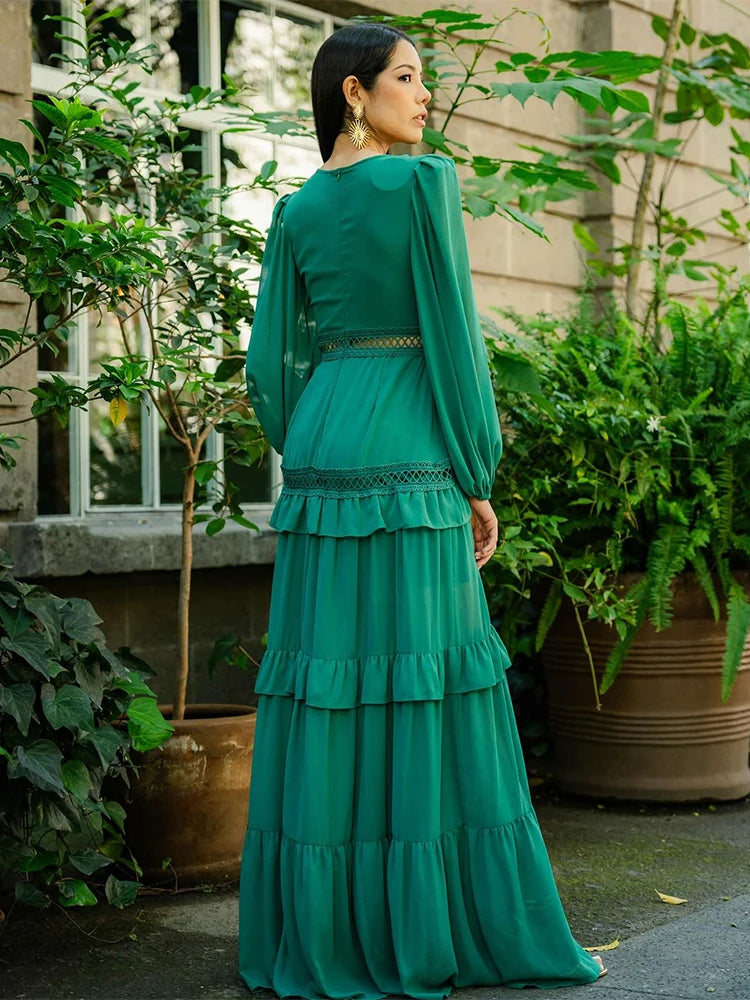 Women's Long Sleeve V-Neck Maxi Dress for Parties - Image 6