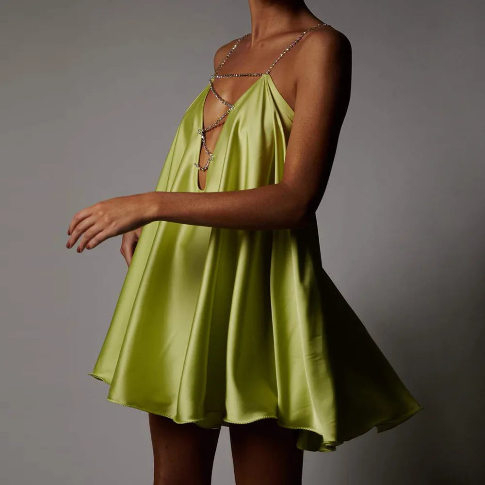 Rhinestone Spaghetti Strap Backless Mini Dress for Women - Image 8