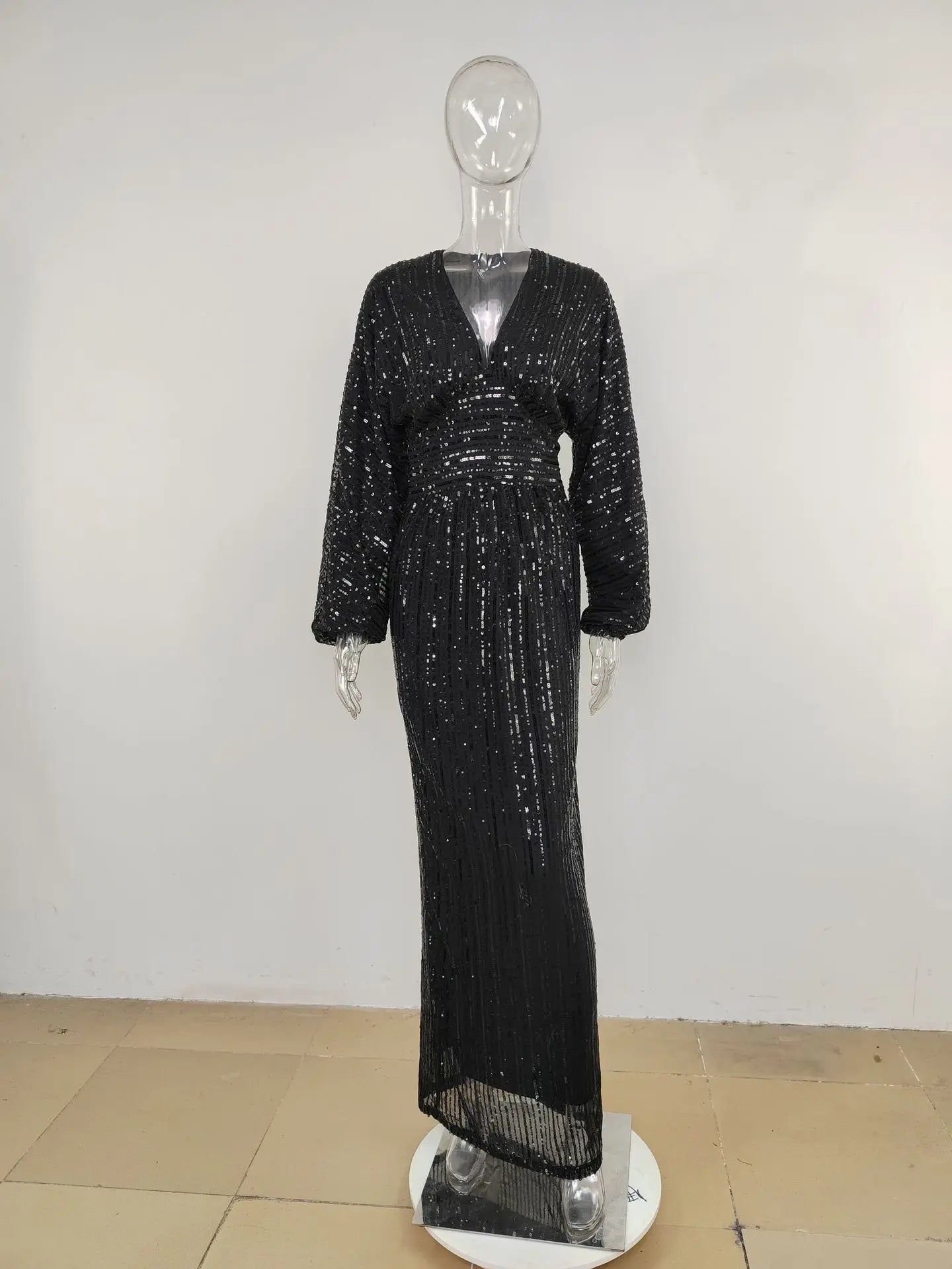 Elegant V-Neck A-Line Sequins Evening Dress for Women - Image 60
