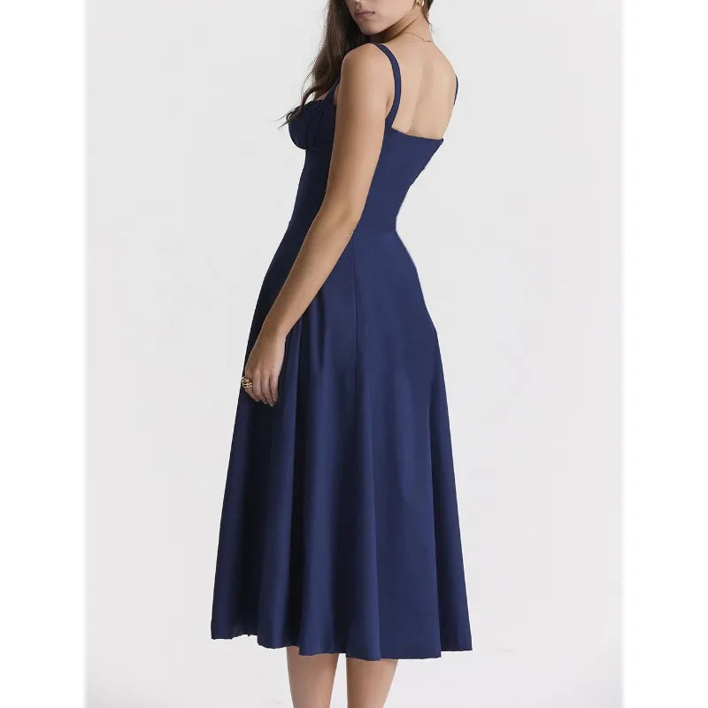 Elegant Summer Sling Dress with Pleated Hem and Slit - Image 21