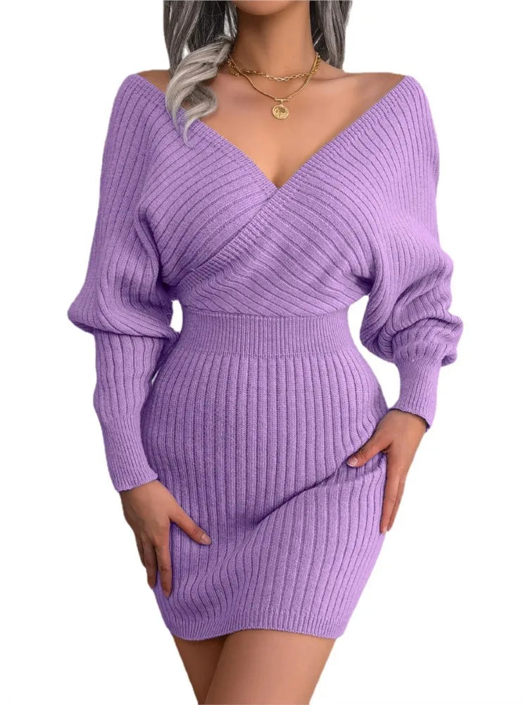 Chic Bat Sleeve V-Neck Cinched Waist Mini Dress - Image 8