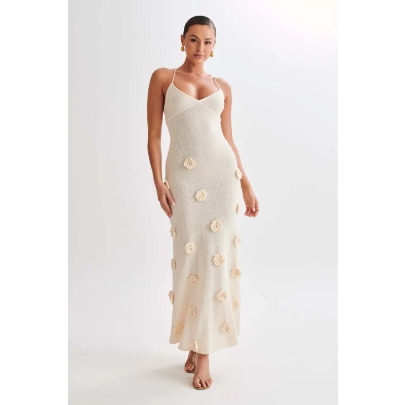 Floral Backless Knit Halter Dress for Women - Image 17