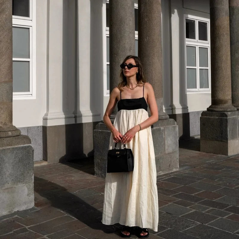 Contrasting Color Hollow Out Backless Maxi Dress for Women - Image 20