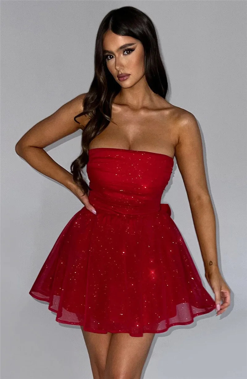 Sparkly Backless Mini Dress with Bow - Elegant Party Wear - Image 12