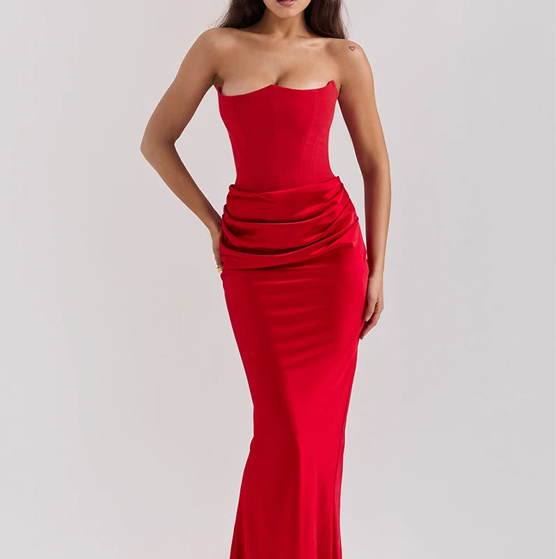Elegant Strapless Fishbone Maxi Dress for Spring Evenings - Image 6