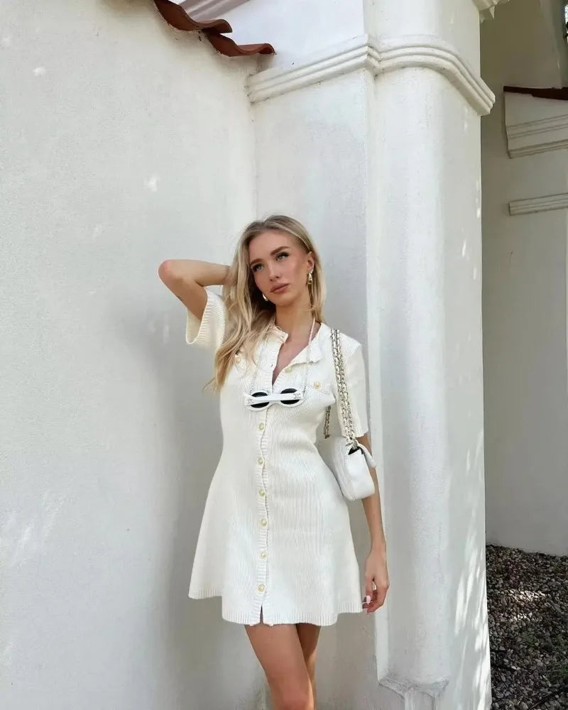 Elegant Mini Knit Dress for Women - Slim Fit Vacation Style - Image 27