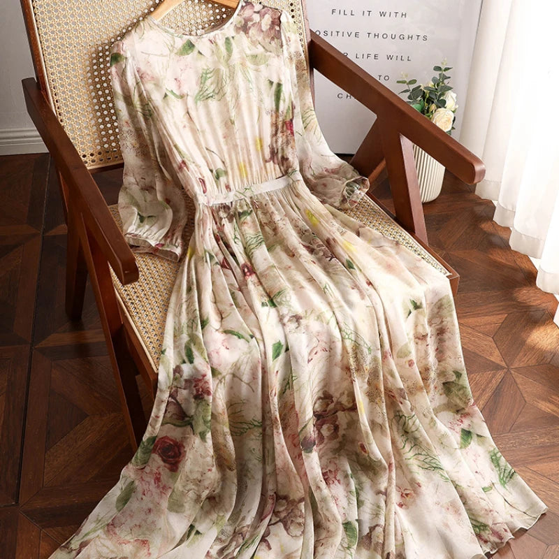 Floral Satin Short Sleeve Loose Summer Dress for Women - Image 15