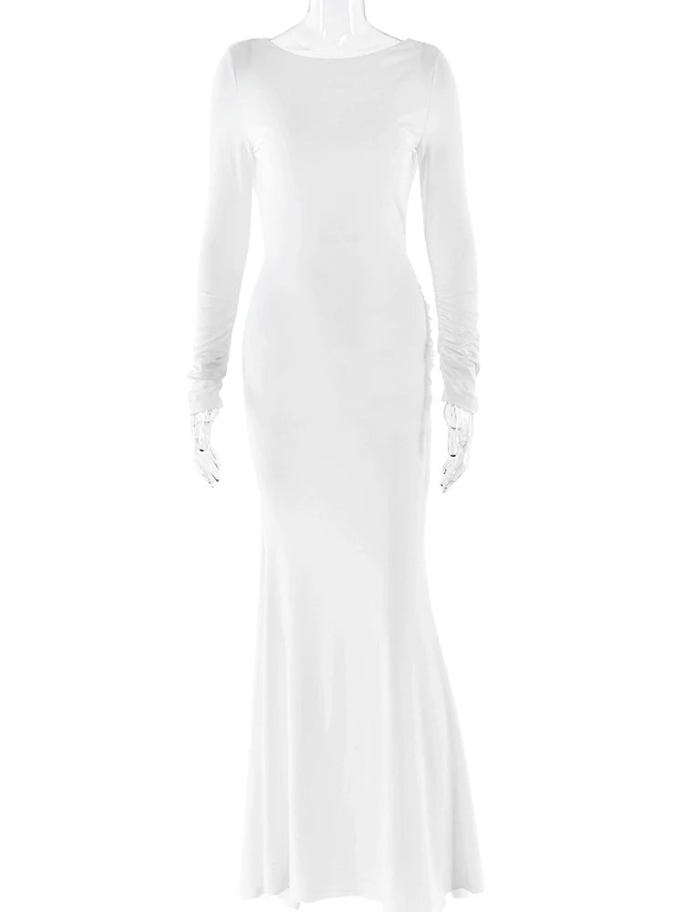 Elegant White Backless Maxi Dress for Women - Autumn Stylish Party Wear - Image 7