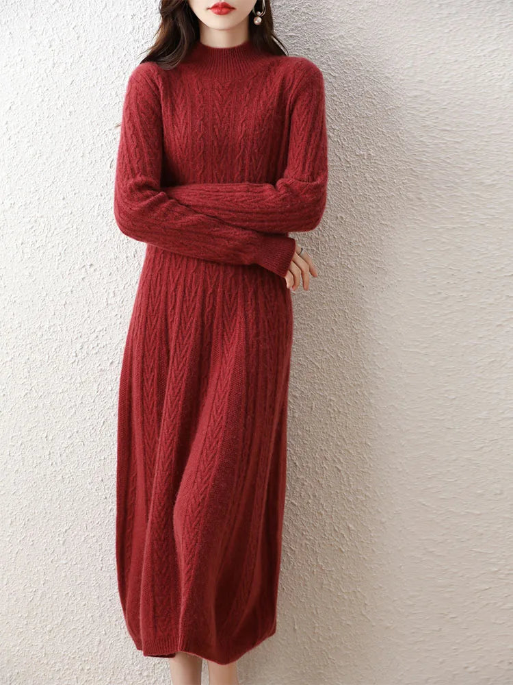 Elegant Cashmere Turtleneck Long Dress for Women - Image 22