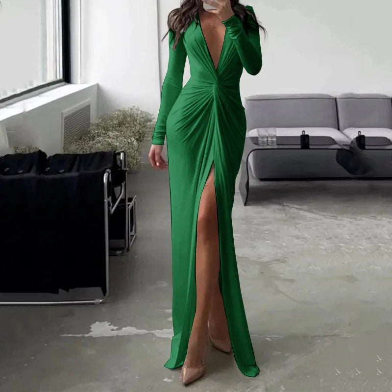 Elegant Women's Maxi Dress with Slit and V-Neck - Image 19
