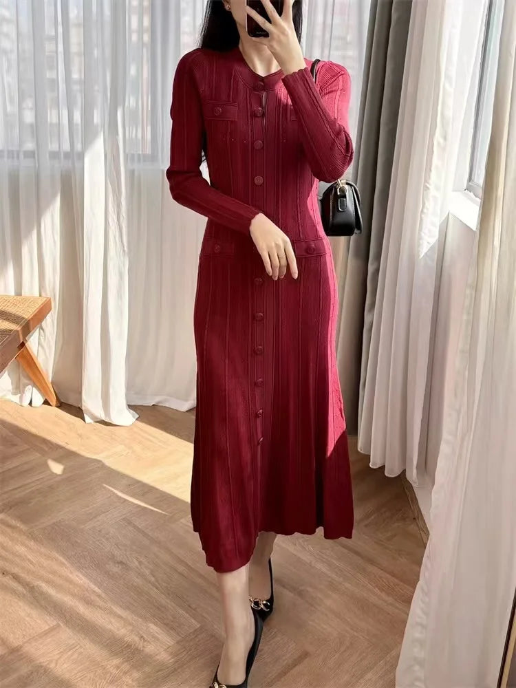Elegant Women's Knitted Hollow Corset Long Skirt Dress