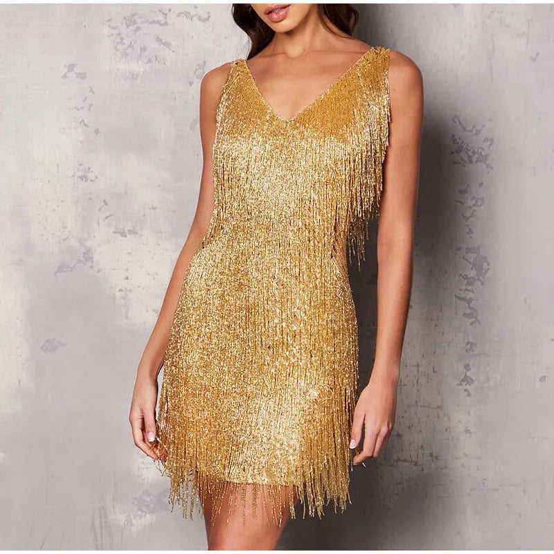 Elegant Mini Dress with Tassels and Sequins for Parties - Image 5