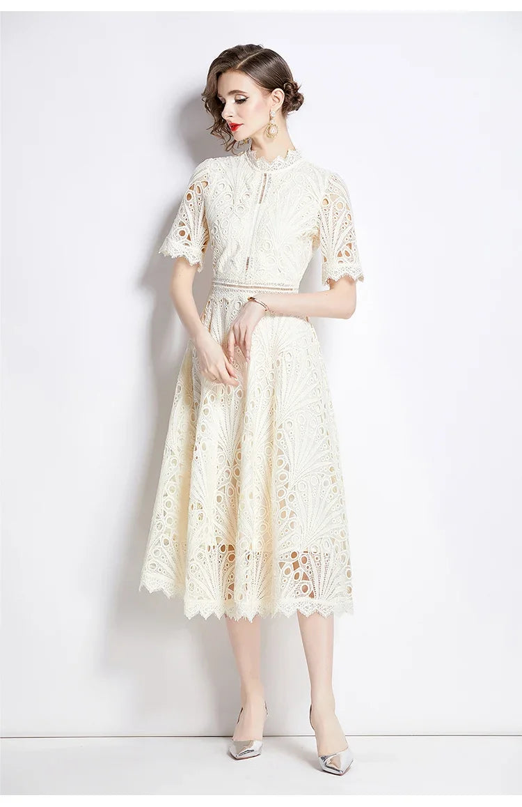 Elegant Vintage Lace Short Sleeve Summer Dress for Women - Image 25