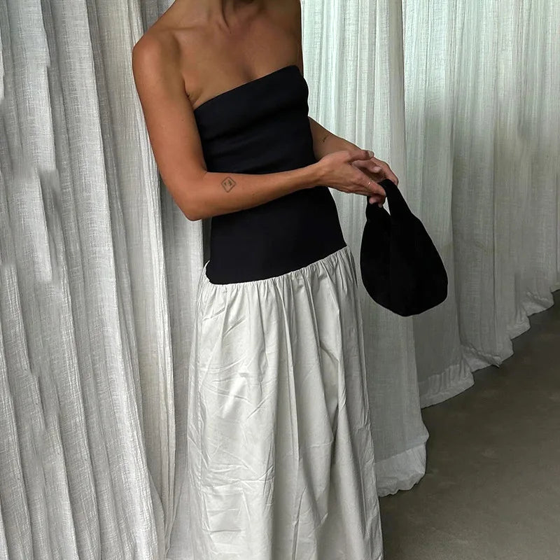 Stylish Off-Shoulder Patchwork Maxi Dress for Summer - Image 24