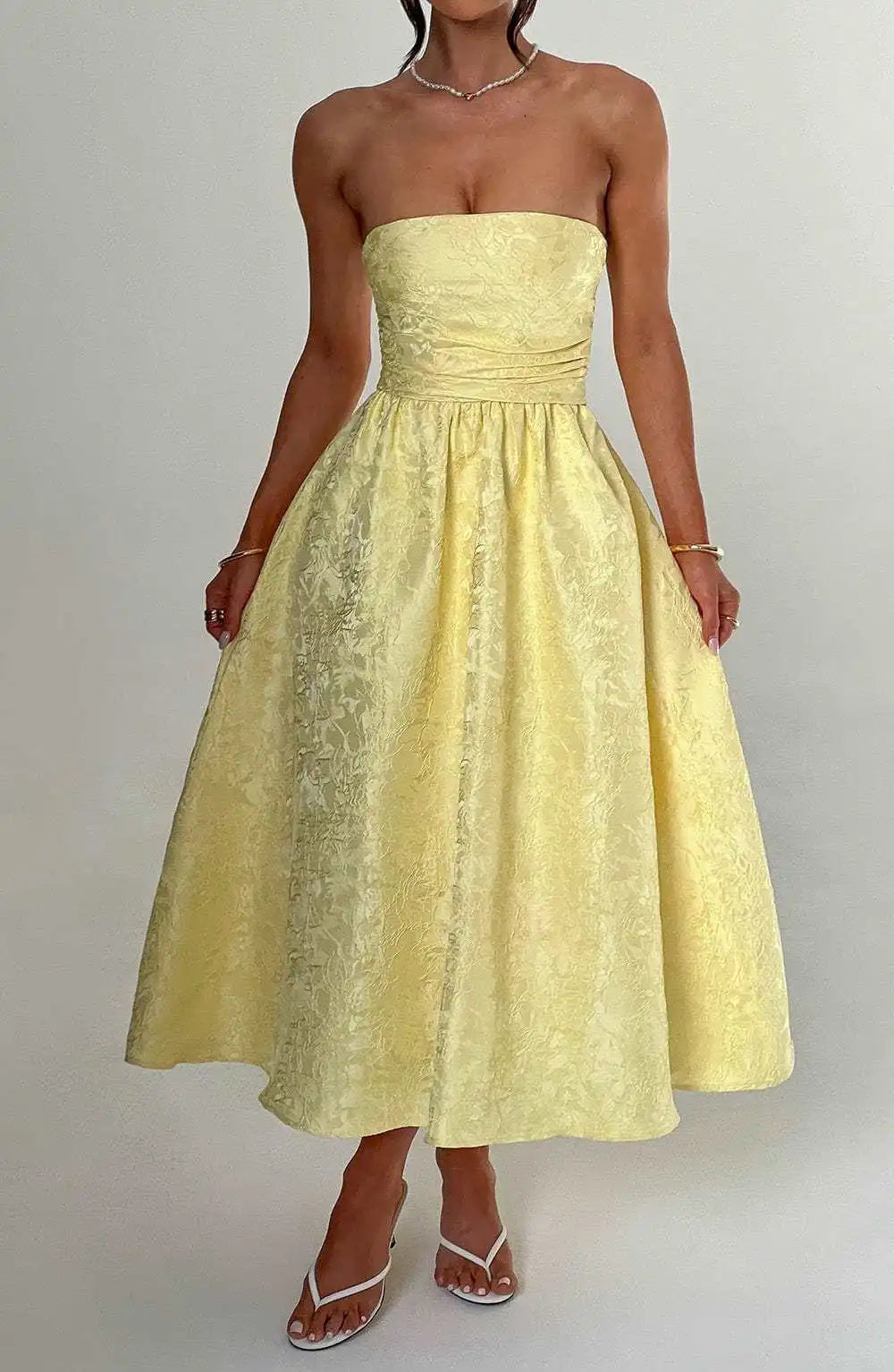 Elegant Strapless Satin Bodycon Dress for Women - Image 32