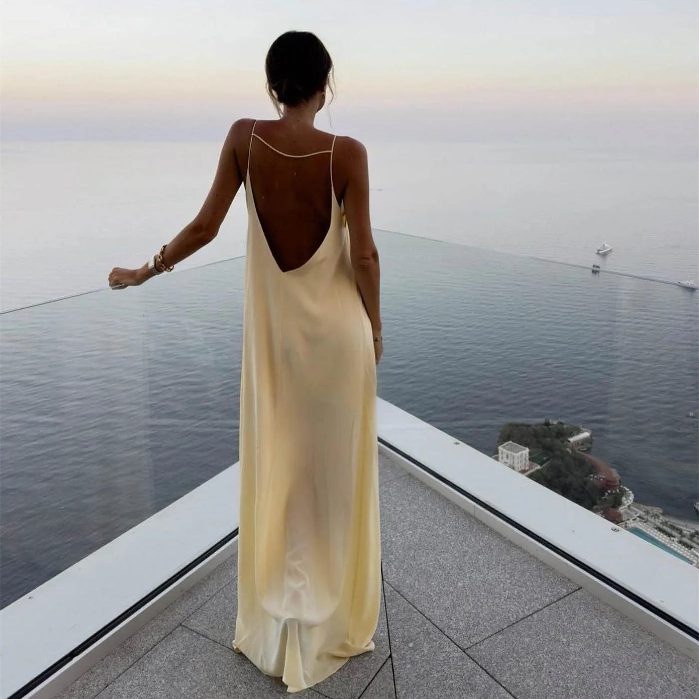 Elegant Open Back Satin Maxi Dress for Summer Events - Image 5