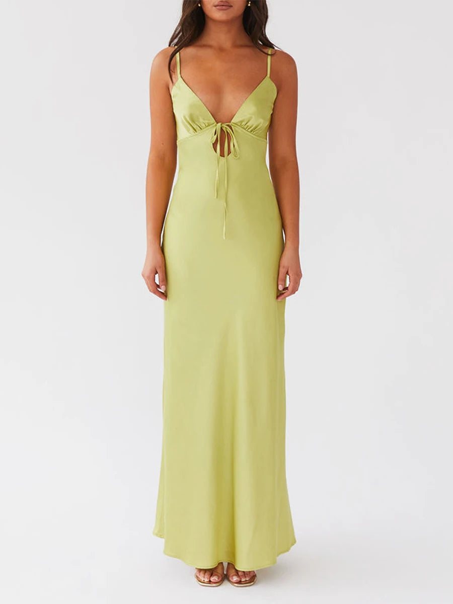 Elegant Backless Satin Maxi Dress with Spaghetti Straps - Image 24