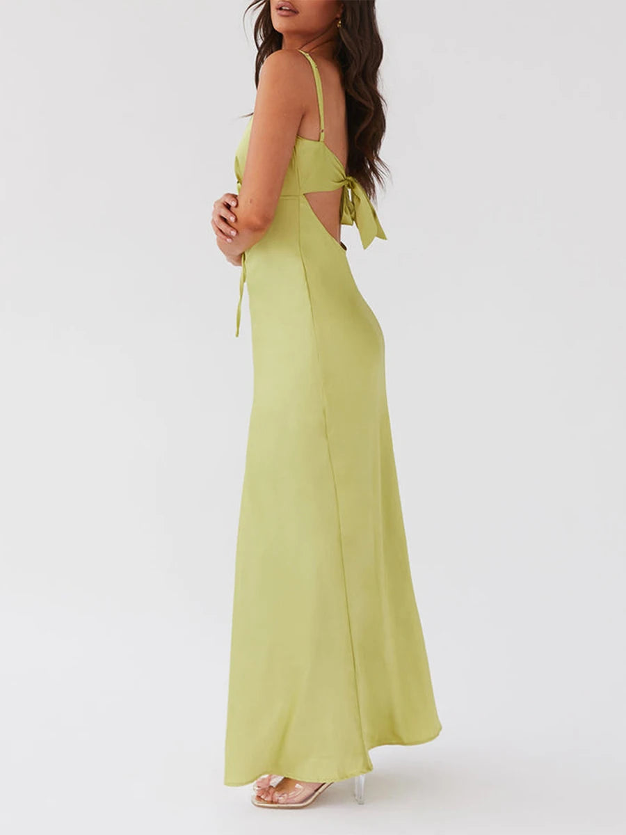 Elegant Backless Satin Maxi Dress with Spaghetti Straps - Image 6