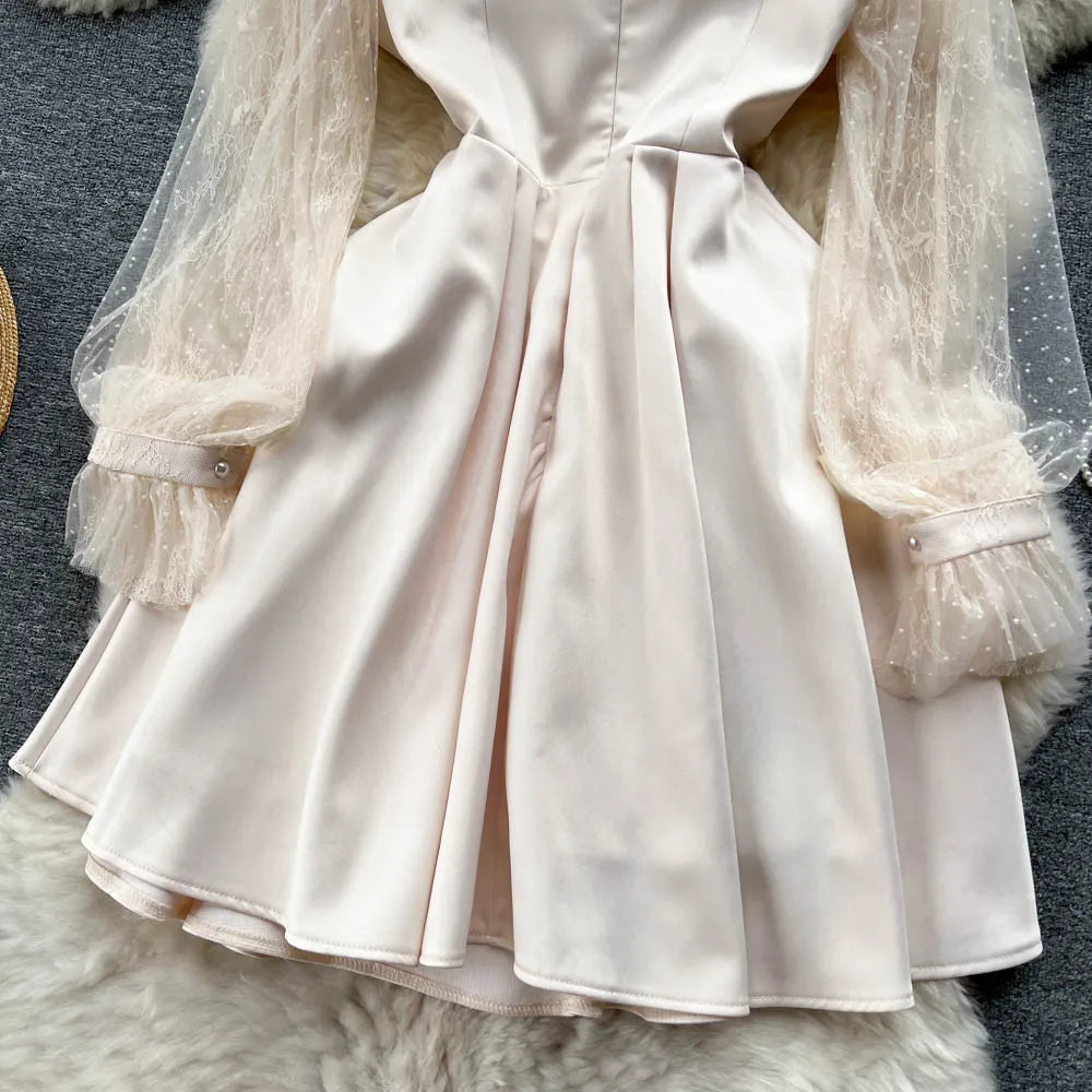 Elegant A-Line Mesh Dress with Long Sleeves for Women - Image 16