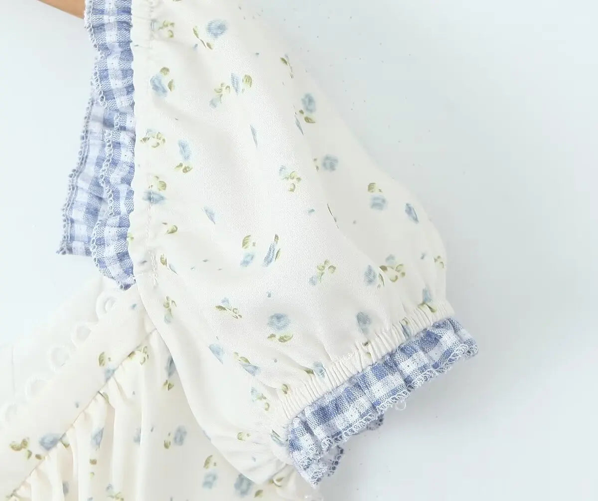 Vintage Floral Print Puff Sleeve Mini Dress for Summer Parties - Image 10