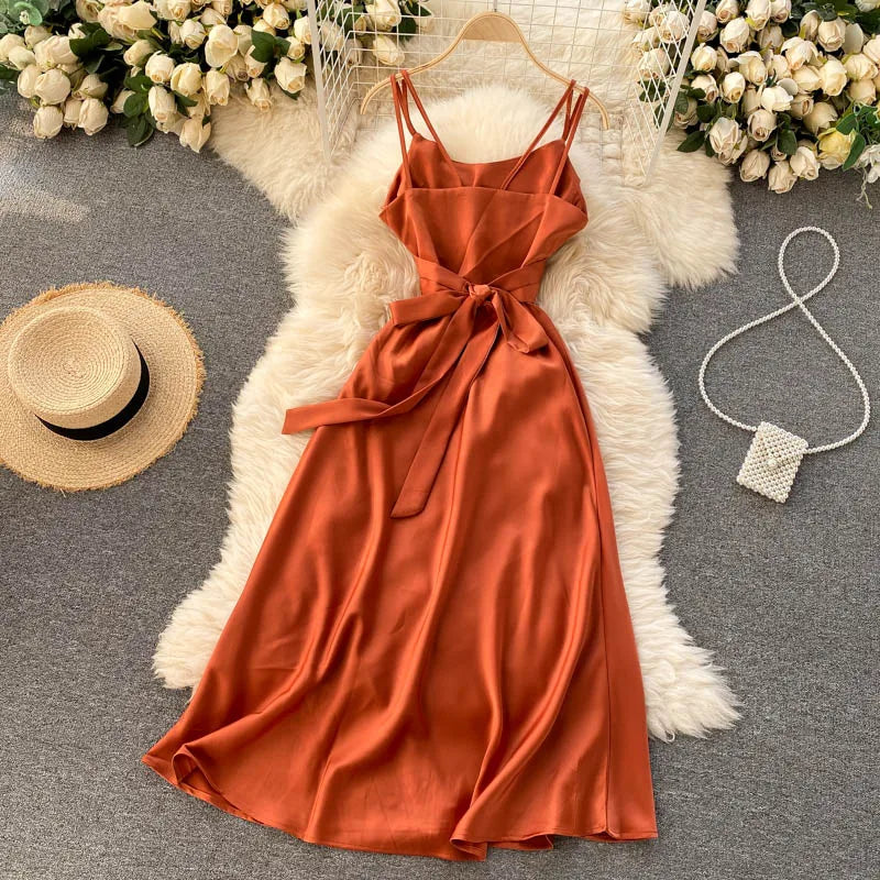 Elegant Backless Lace-up A-line Summer Slip Dress - Image 5