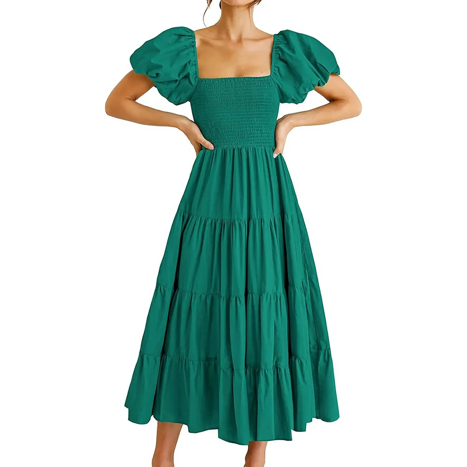 Floral High Waist Puffed Sleeve Summer Dress for Girls - Image 6