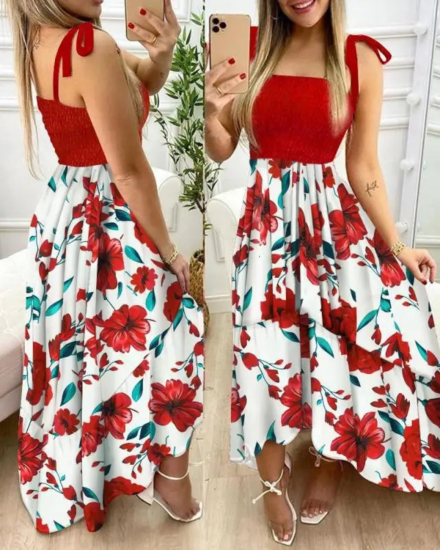 Elegant Floral Maxi Dress with Spaghetti Straps for Women - Image 17
