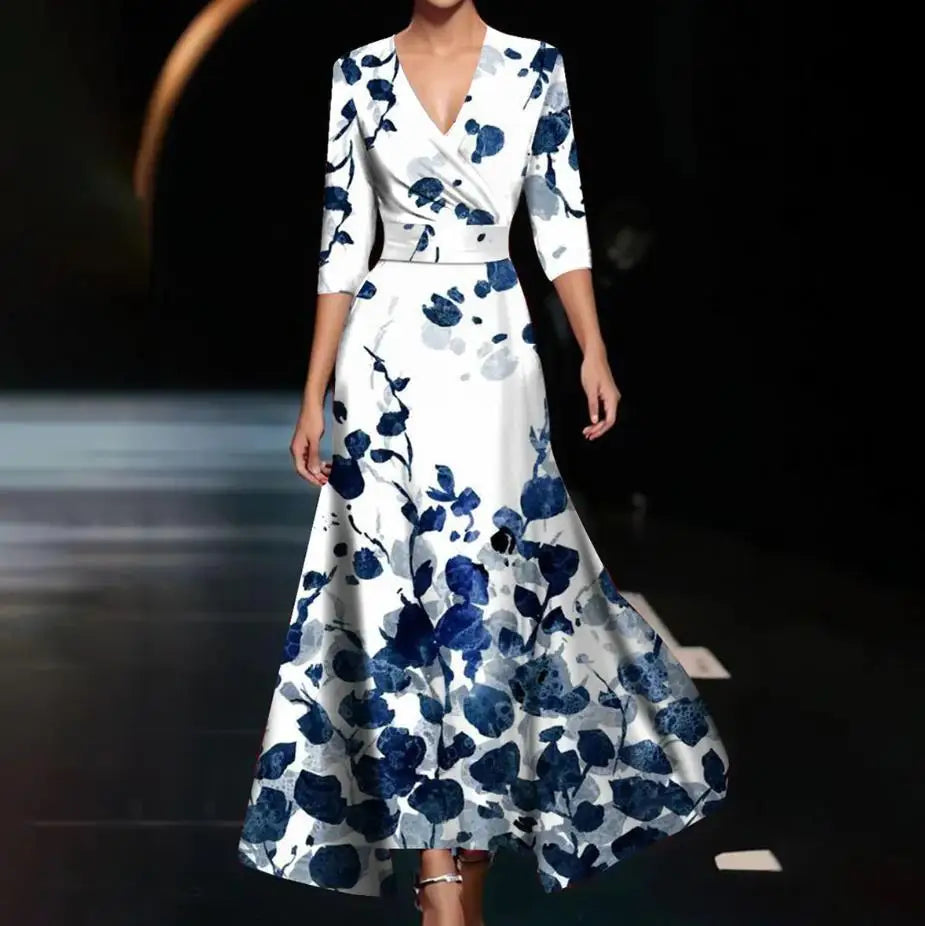 Elegant Retro V-Neck Women's Short Sleeve Dress - Image 8