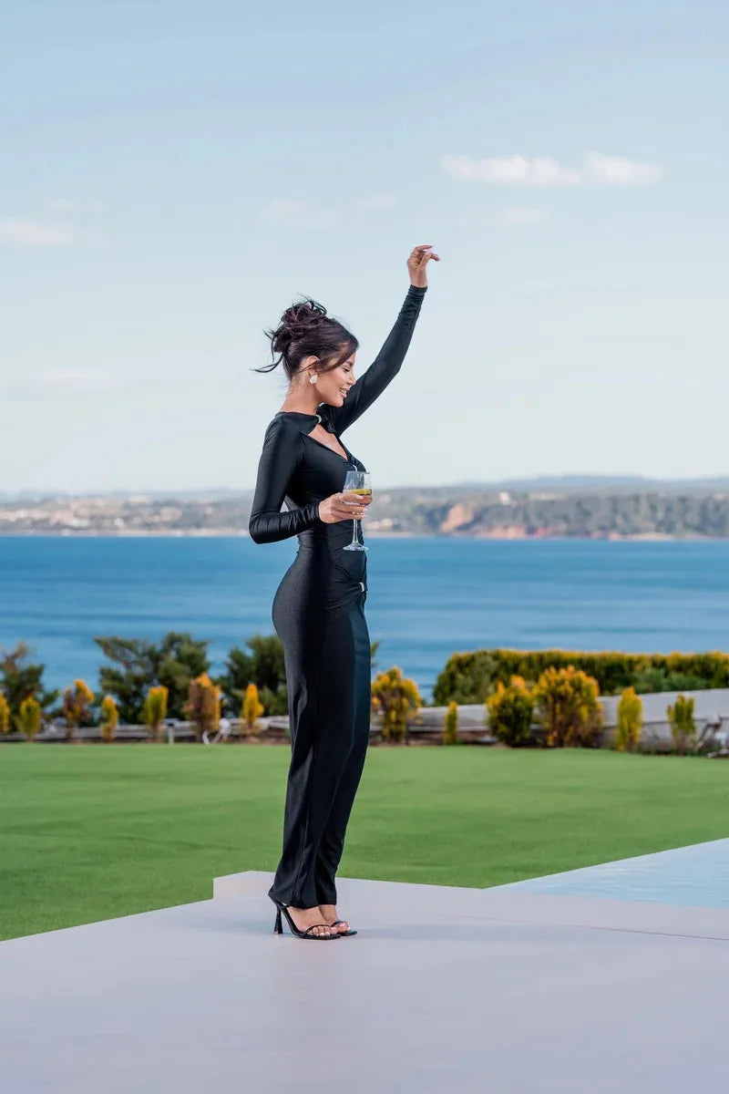 Elegant Hollow Out Long Sleeve Maxi Dress for Women - Image 21