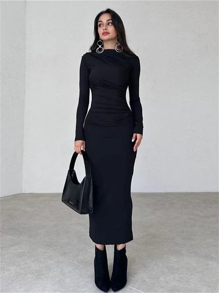 Elegant Off-Shoulder Pleated Maxi Dress for Women - Image 6