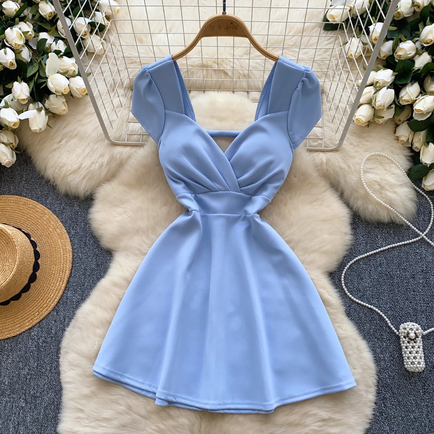 Chic A-Line Pleated Short Sleeve Evening Dress - Image 8