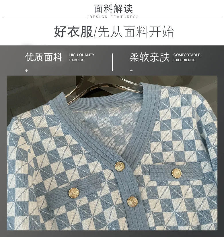 Elegant Blue Plaid Bodycon Dress with Metal Buttons - Image 13