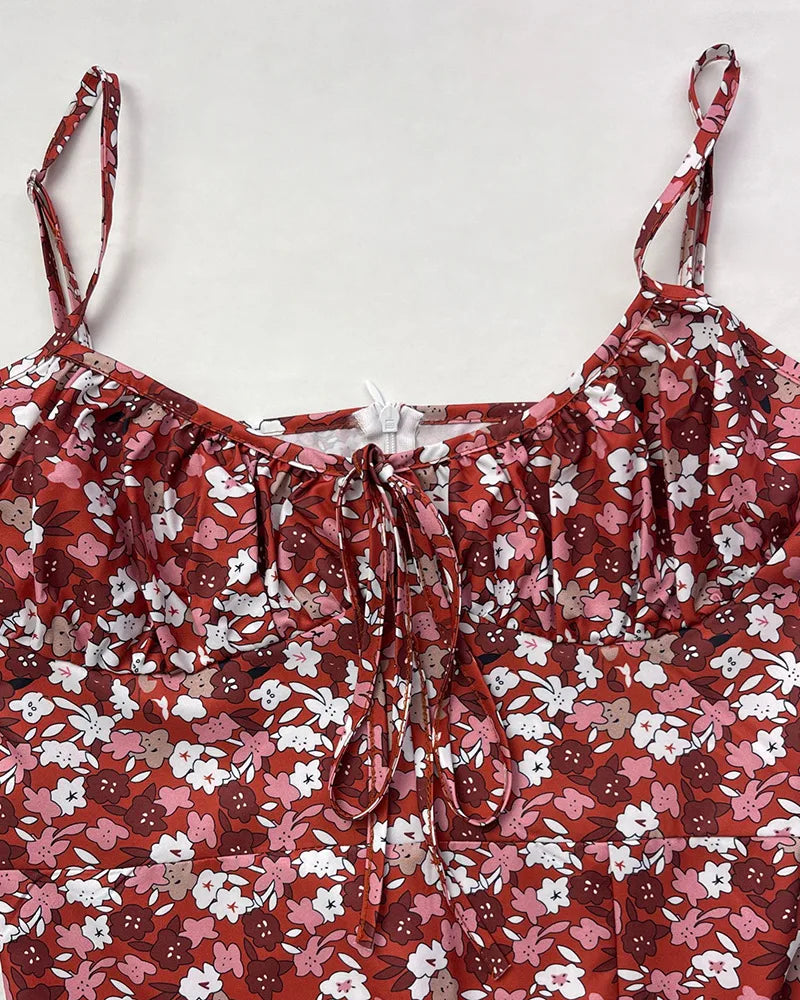 Chic Flower Print Spaghetti Strap Bodycon Beach Dress - Image 27